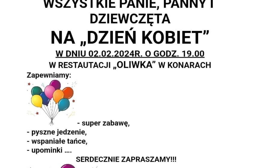  KGW Konary zaprasza na Dzień Kobiet